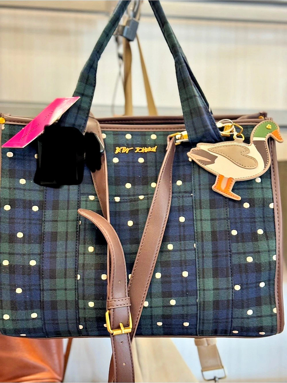 Betsey Johnson Plaid Tote Blue & Green NWT
